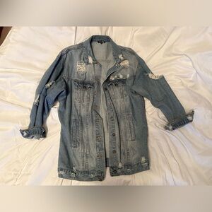 Oversized Distressed Denim Jacket - Woman Size M